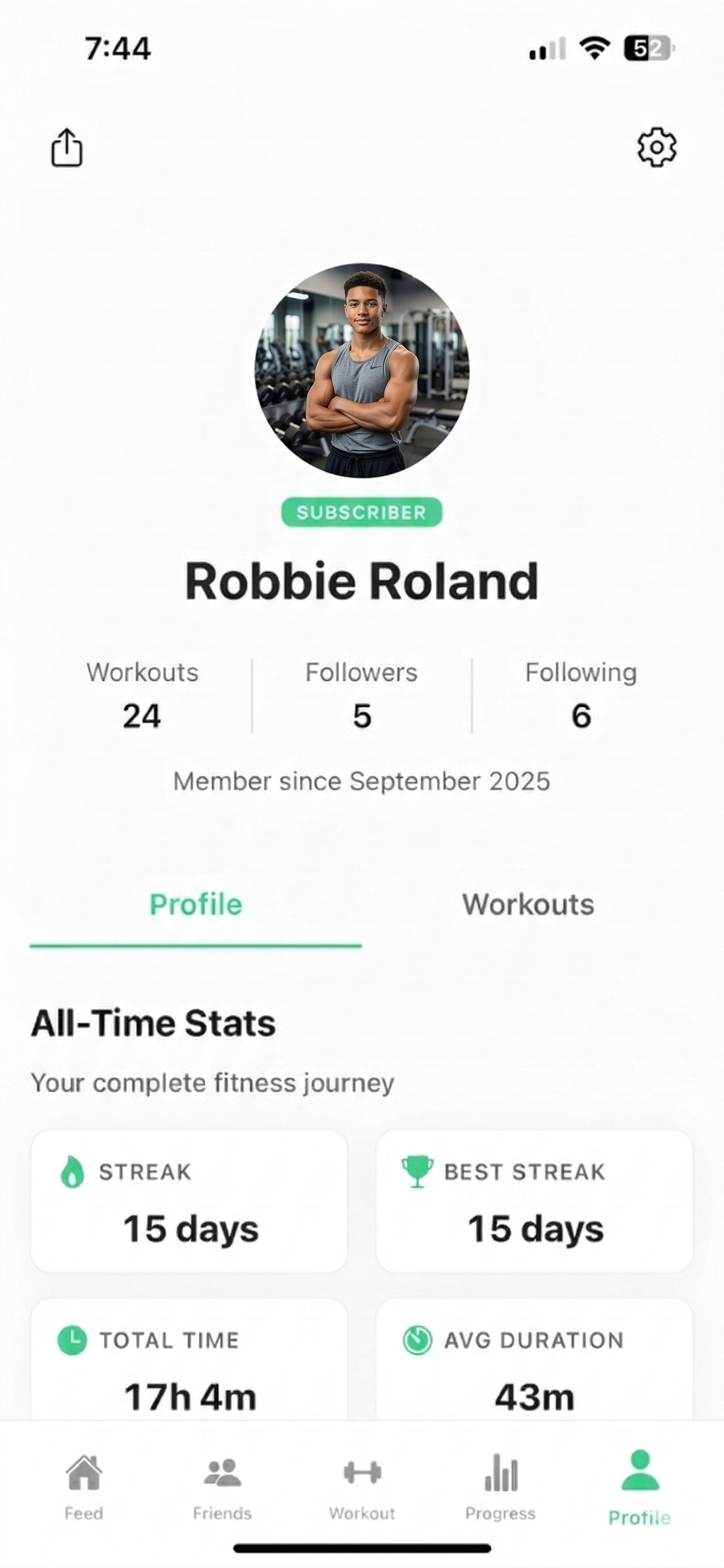 LIFTER profile and history screen