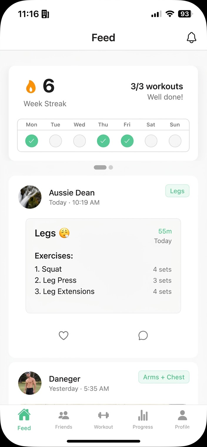 LIFTER streaks and challenges screen